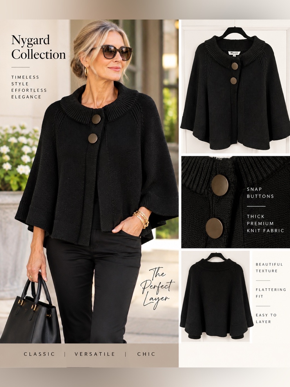 Black Cape Sweater Size Medium 10 12 Nygard Collection